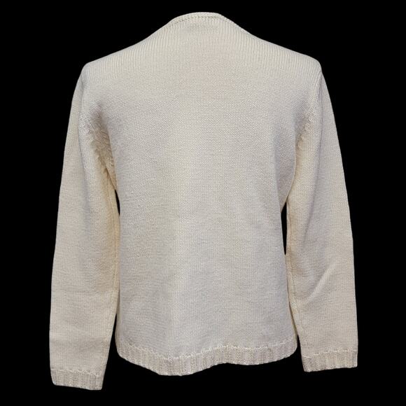 Snowflake Sweater Womens Sz L Petite Cream Gold Beaded Wool Pullover Christmas - Picture 4 of 7